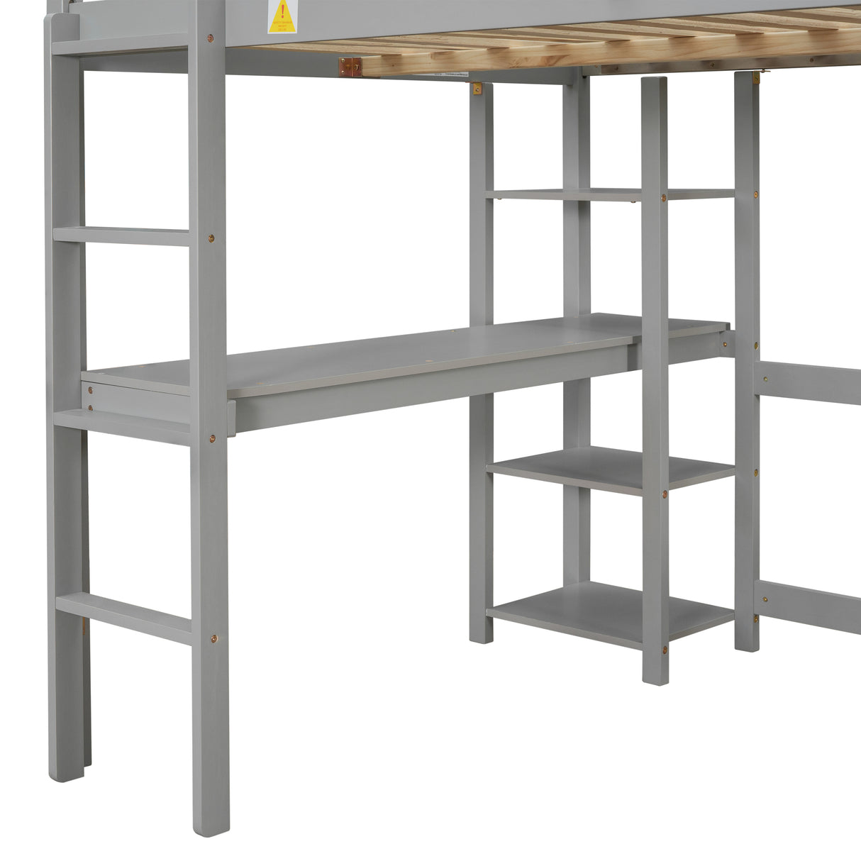 Full Loft Bed with Desk and Shelves,Gray - Home Elegance USA