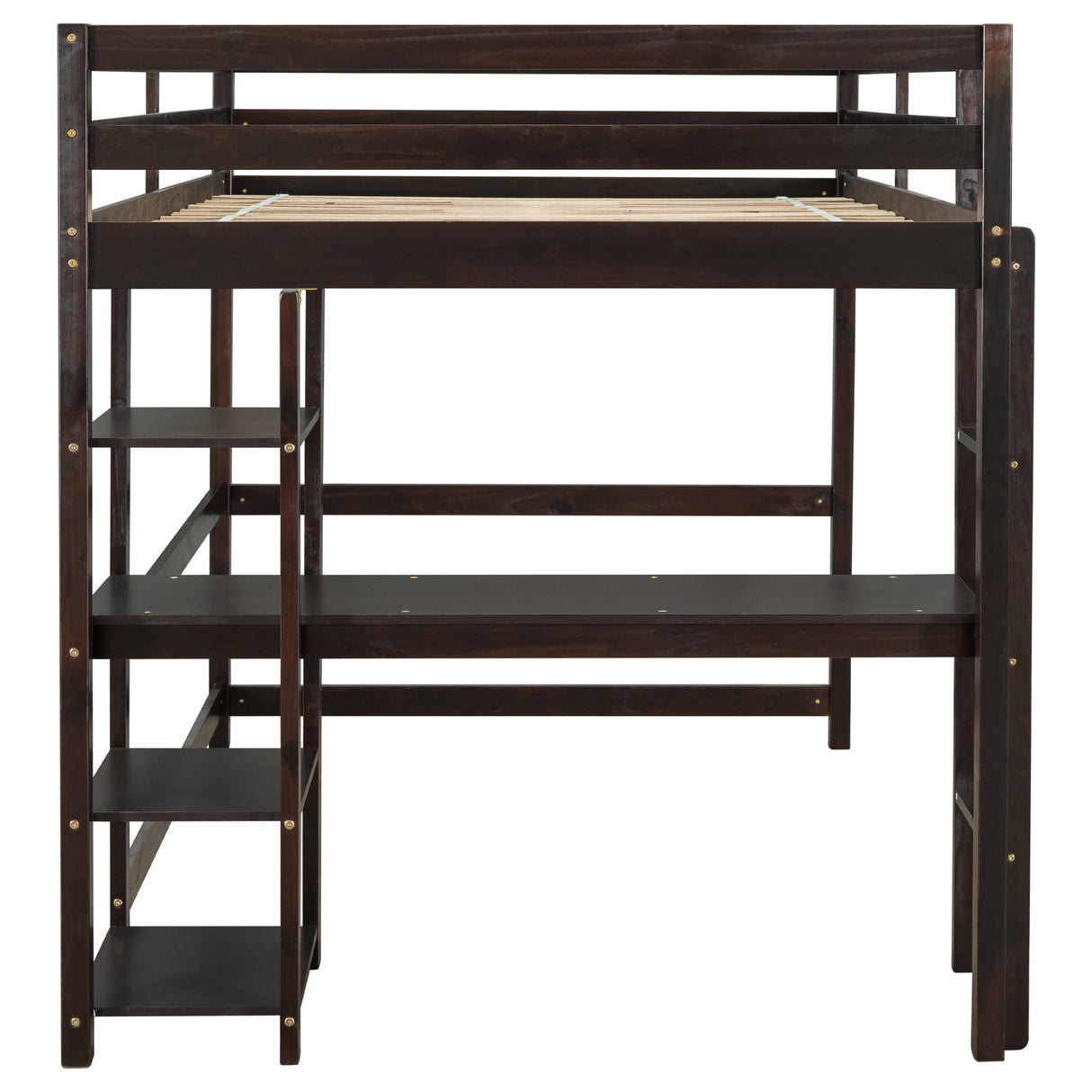 Full Loft Bed with Desk and Shelves,Espresso - Home Elegance USA