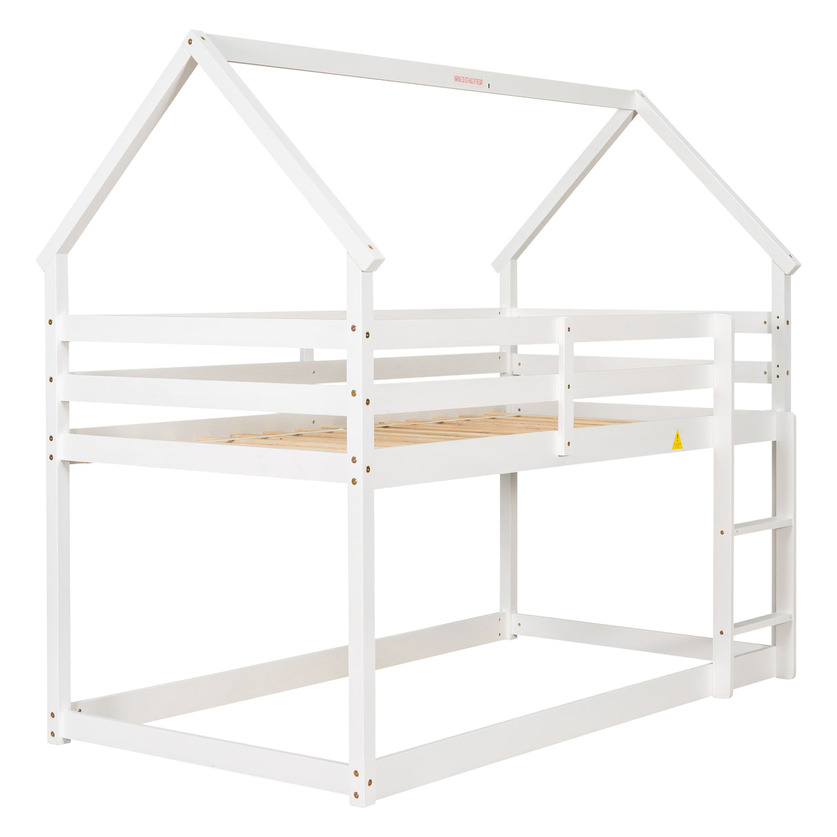 Twin over Twin Loft Bed with Roof Design, Safety Guardrail, Ladder, White - Home Elegance USA