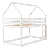 Twin over Twin Loft Bed with Roof Design, Safety Guardrail, Ladder, White - Home Elegance USA