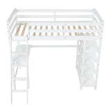 Twin Loft Bed with desk,ladder,shelves , White - Home Elegance USA