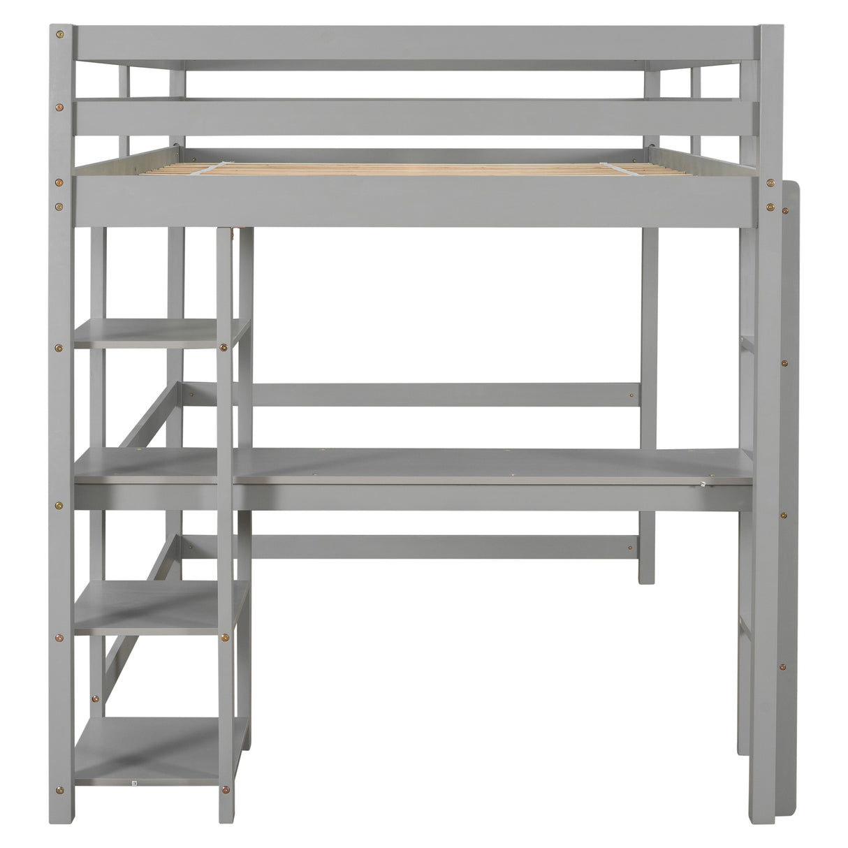 Full Loft Bed with Desk and Shelves,Gray - Home Elegance USA