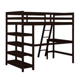 Twin Loft Bed with desk,ladder,shelves , Espresso - Home Elegance USA