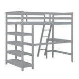 Loft Bed Twin with desk,ladder,shelves , Gray - Home Elegance USA