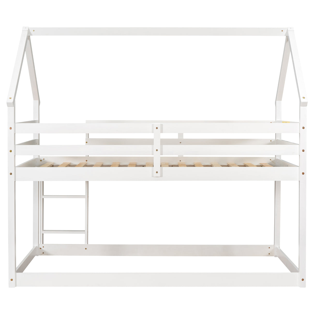 Twin over Twin Loft Bed with Roof Design, Safety Guardrail, Ladder, White - Home Elegance USA