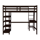 Twin Loft Bed with desk,ladder,shelves , Espresso - Home Elegance USA