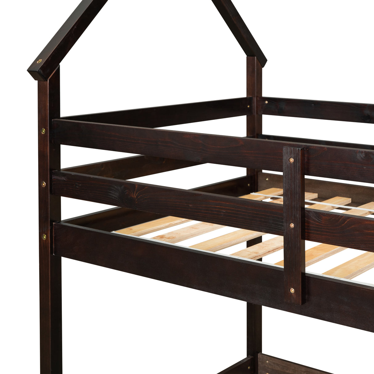 Twin over Twin Loft Bed with Roof Design, Safety Guardrail, Ladder, Espresso - Home Elegance USA