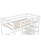 Twin Loft Bed with desk,ladder,shelves , White - Home Elegance USA