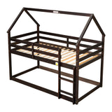 Twin over Twin Loft Bed with Roof Design, Safety Guardrail, Ladder, Espresso - Home Elegance USA