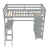 Loft Bed Twin with desk,ladder,shelves , Gray - Home Elegance USA