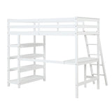 Twin Loft Bed with desk,ladder,shelves , White - Home Elegance USA