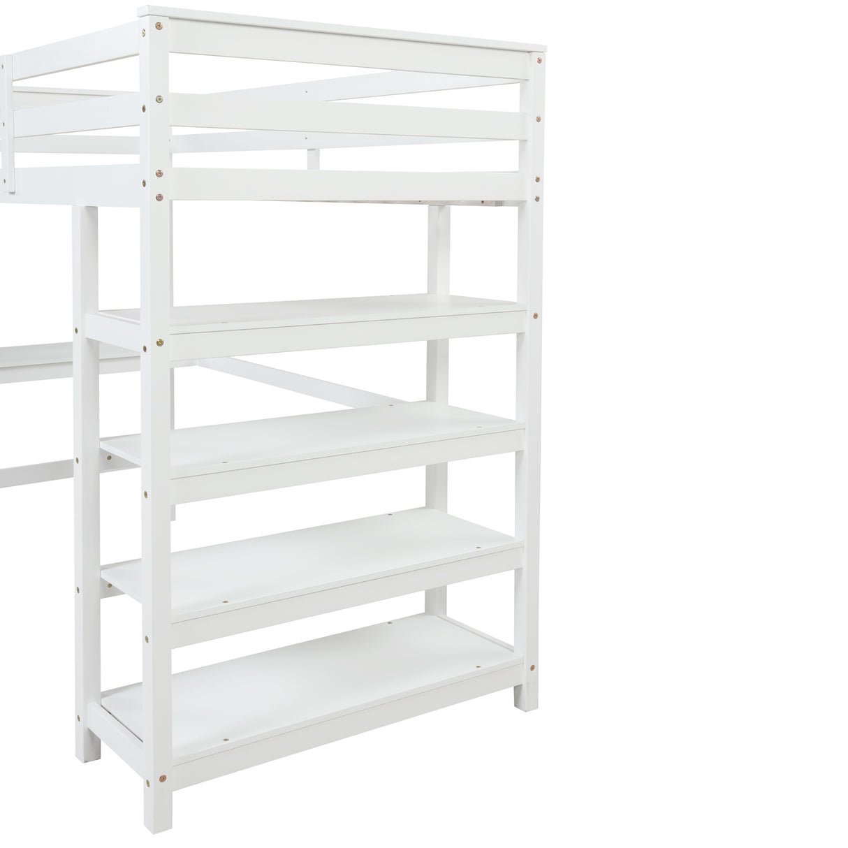 Twin Loft Bed with desk,ladder,shelves , White - Home Elegance USA