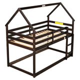 Twin over Twin Loft Bed with Roof Design, Safety Guardrail, Ladder, Espresso - Home Elegance USA