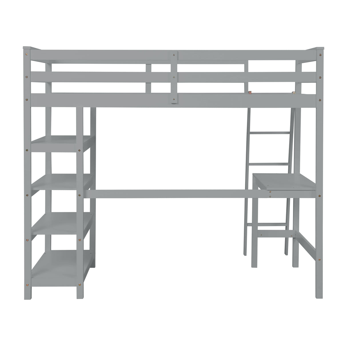 Loft Bed Twin with desk,ladder,shelves , Gray - Home Elegance USA