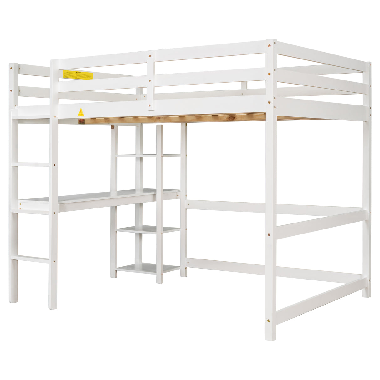 Full Loft Bed with Desk and Shelves,White - Home Elegance USA