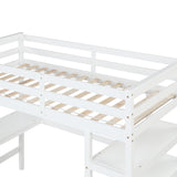 Twin Loft Bed with desk,ladder,shelves , White - Home Elegance USA