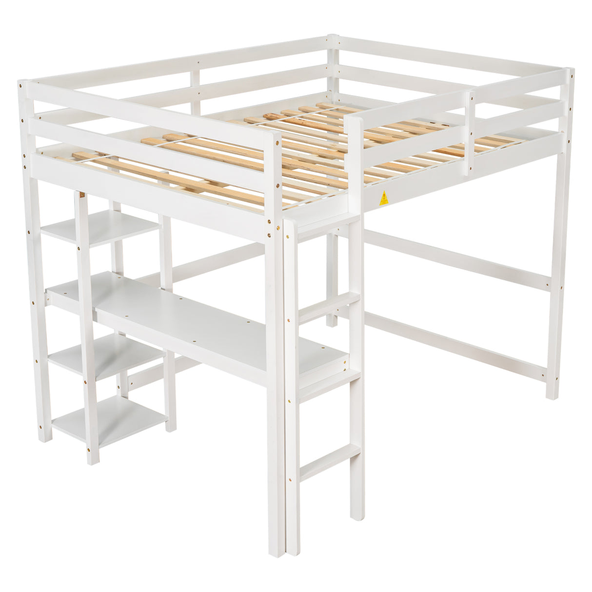 Full Loft Bed with Desk and Shelves,White - Home Elegance USA