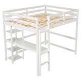 Full Loft Bed with Desk and Shelves,White - Home Elegance USA