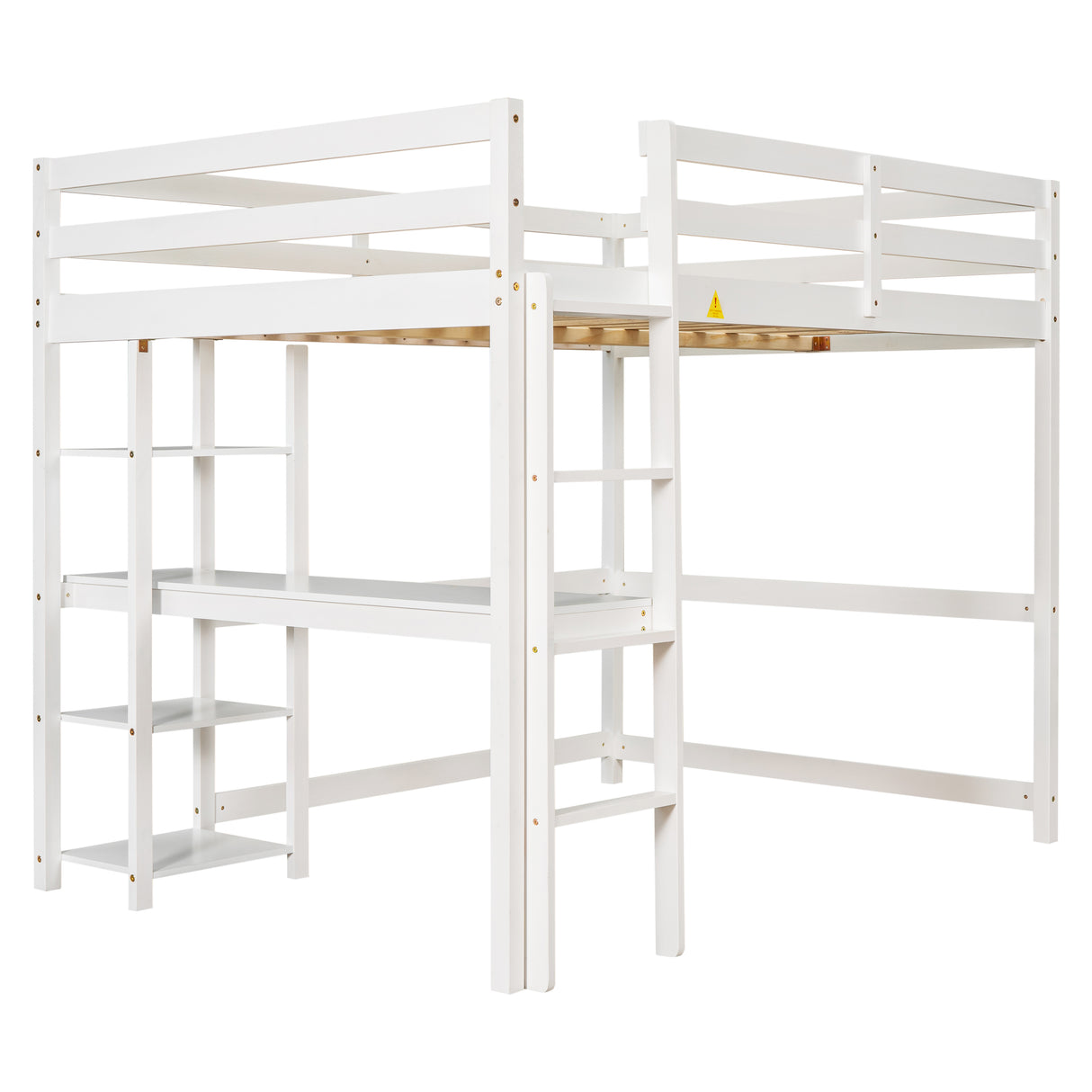 Full Loft Bed with Desk and Shelves,White - Home Elegance USA