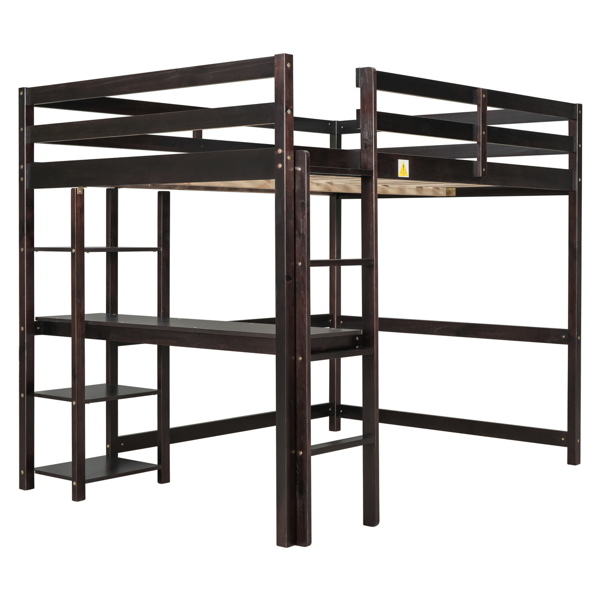 Full Loft Bed with Desk and Shelves,Espresso - Home Elegance USA