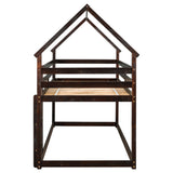 Twin over Twin Loft Bed with Roof Design, Safety Guardrail, Ladder, Espresso - Home Elegance USA