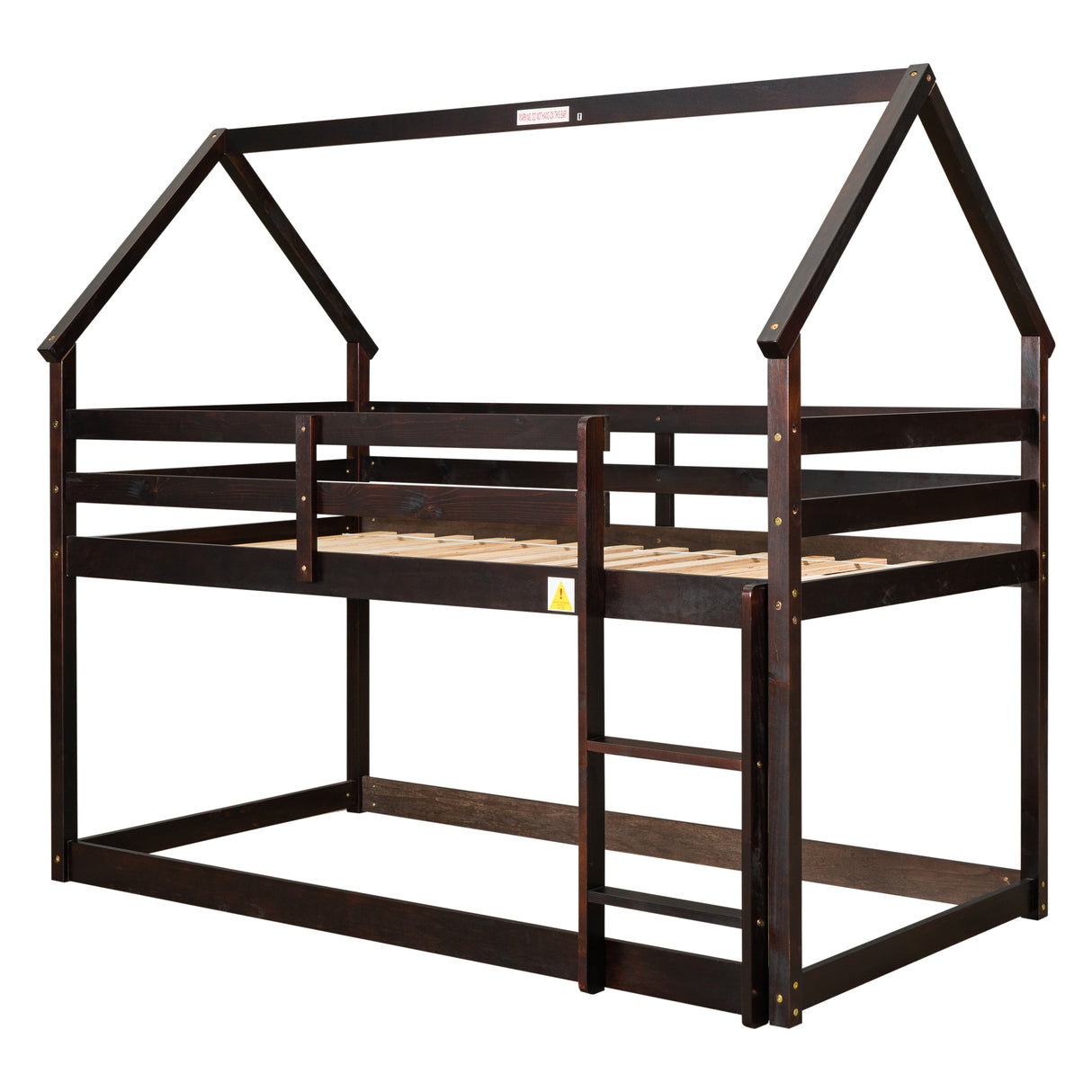 Twin over Twin Loft Bed with Roof Design, Safety Guardrail, Ladder, Espresso - Home Elegance USA