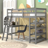 Loft Bed Twin with desk,ladder,shelves , Gray - Home Elegance USA