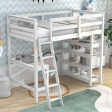 Twin Loft Bed with desk,ladder,shelves , White - Home Elegance USA