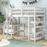 Twin Loft Bed with desk,ladder,shelves , White - Home Elegance USA