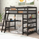 Twin Loft Bed with desk,ladder,shelves , Espresso - Home Elegance USA