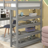 Loft Bed Twin with desk,ladder,shelves , Gray - Home Elegance USA