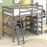 Loft Bed Twin with desk,ladder,shelves , Gray - Home Elegance USA