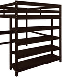 Loft Bed Full with desk,ladder,shelves , Espresso - Home Elegance USA