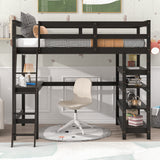 Twin Loft Bed with desk,ladder,shelves , Espresso - Home Elegance USA