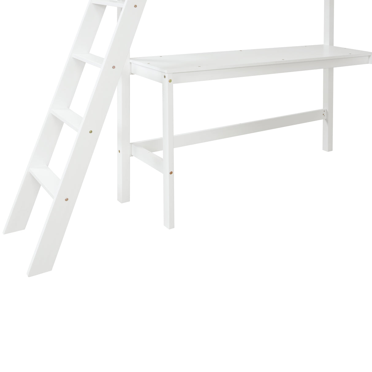 Loft Bed Full with desk,ladder,shelves , White - Home Elegance USA