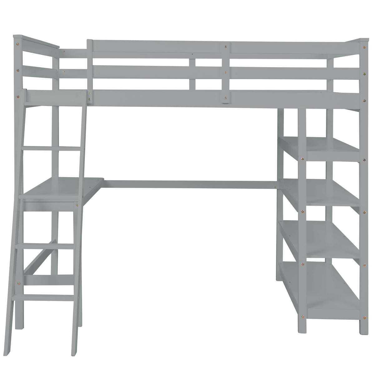 Loft Bed Full with desk,ladder,shelves , Gray - Home Elegance USA