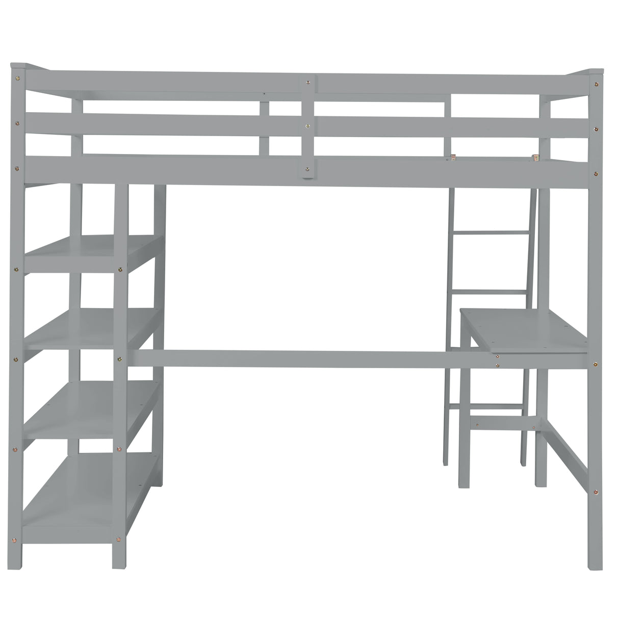 Loft Bed Full with desk,ladder,shelves , Gray - Home Elegance USA