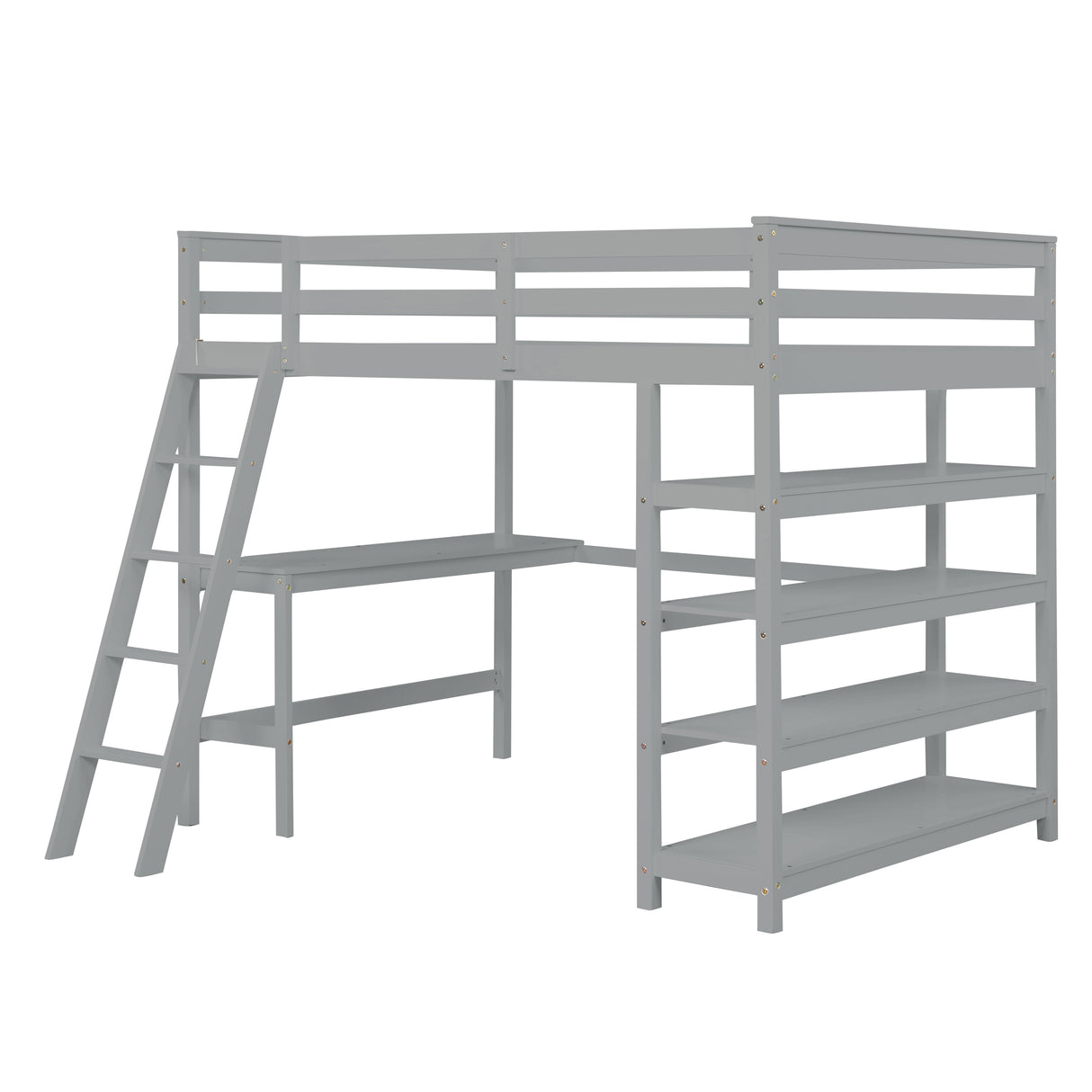 Loft Bed Full with desk,ladder,shelves , Gray - Home Elegance USA