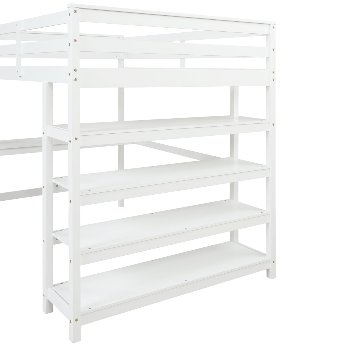 Loft Bed Full with desk,ladder,shelves , White - Home Elegance USA