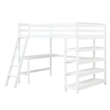 Loft Bed Full with desk,ladder,shelves , White - Home Elegance USA