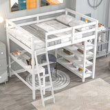 Loft Bed Full with desk,ladder,shelves , White - Home Elegance USA