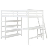 Loft Bed Full with desk,ladder,shelves , White - Home Elegance USA