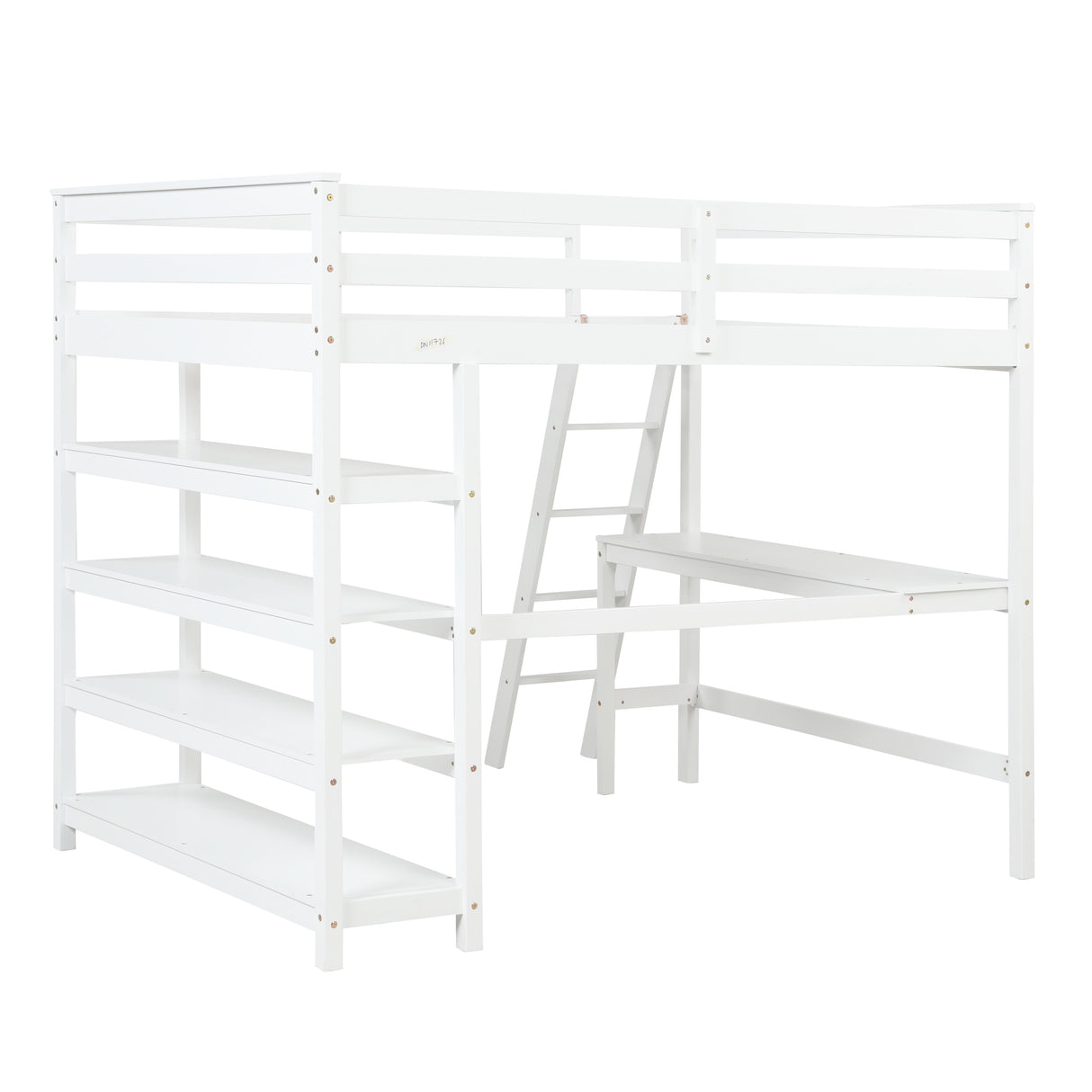 Loft Bed Full with desk,ladder,shelves , White - Home Elegance USA