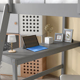 Loft Bed Full with desk,ladder,shelves , Gray - Home Elegance USA