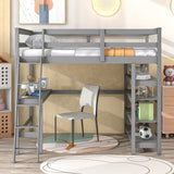 Loft Bed Full with desk,ladder,shelves , Gray - Home Elegance USA