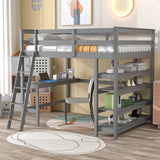 Loft Bed Full with desk,ladder,shelves , Gray - Home Elegance USA