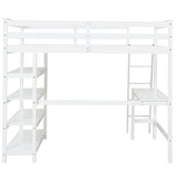 Loft Bed Full with desk,ladder,shelves , White - Home Elegance USA