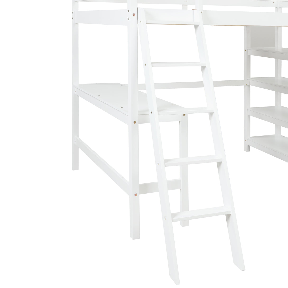 Loft Bed Full with desk,ladder,shelves , White - Home Elegance USA