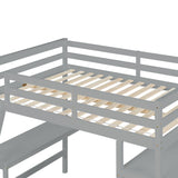Loft Bed Full with desk,ladder,shelves , Gray - Home Elegance USA