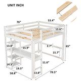 Full Loft Bed with Desk and Shelves,White - Home Elegance USA